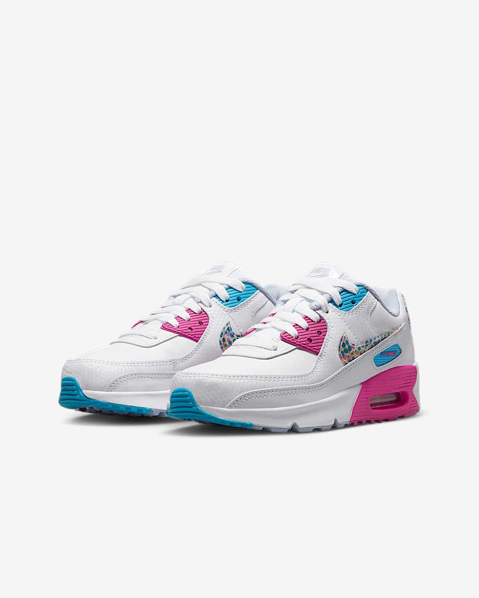 Nike Air Max 90 Ltr SE Grade School Girls White Multi Active Fuchsia Shoes Size 6.5